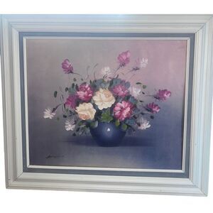 Original Signed Rose Flower Oil Painting Farmhouse Cottagecore Home Decor Art
